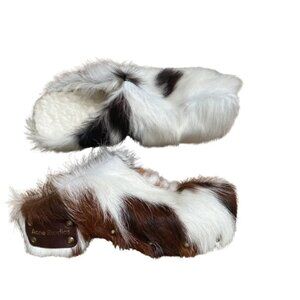 Acne Studios Brown & White Blogie Long Hair Mules